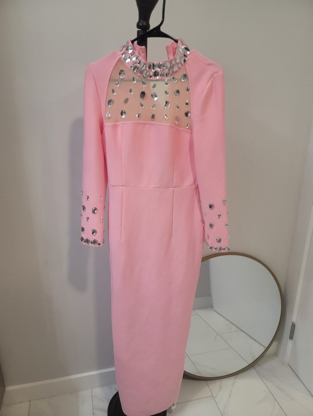 Catchall Darren Pink Diamond Bandage Appliqué Midi Dress Large New NWT